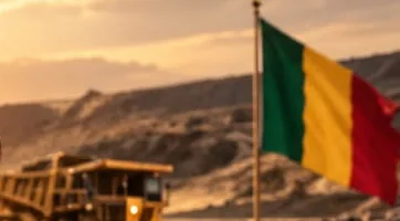 Camion minier sur une piste au coucher du soleil